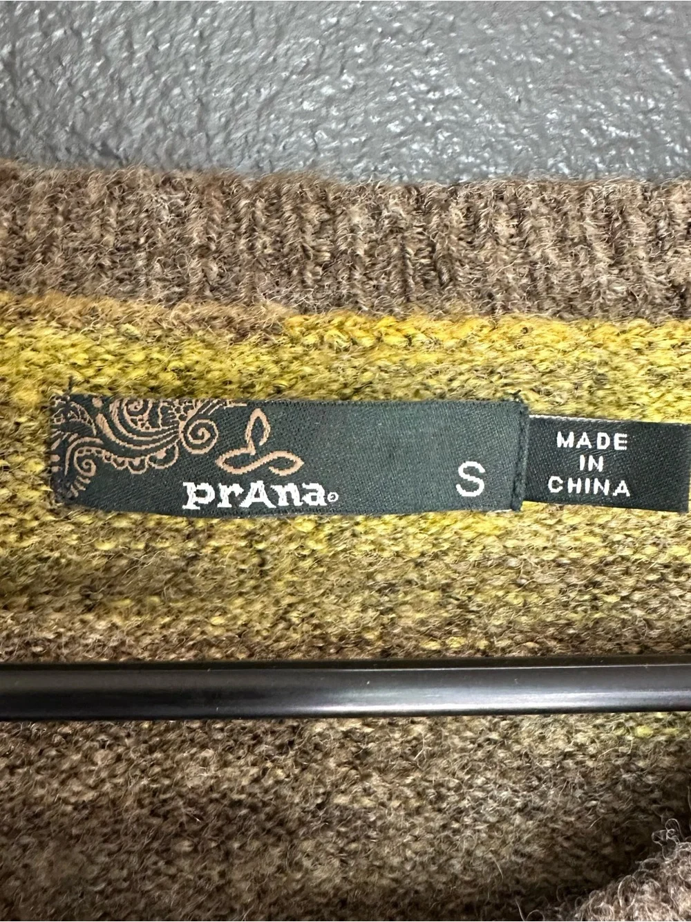 prAna Striped Wool Blend Knit Sweater Size Small Brown Mustard Yellow - Picture 3 of 6